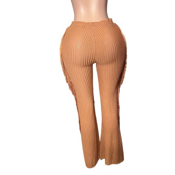 Women's Tan Ribbed Pants - Picture 3 of 3